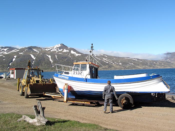 Djúpavík. Miscellaneous XXIII. - "Djúpfari" was taken out of the herring factory where it was druing the winter time. Some repair works then it can taken out to the sea. (4 till 13 June 2010)