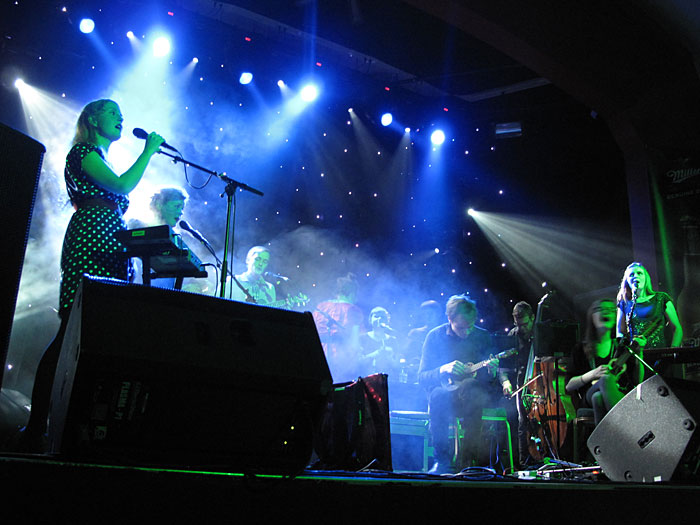 Reykjavík. Concert - Amiina and Sin Fang Bous (at Nasa). - <a href='http://amiina.com/' target='_blank' class='linksnormal'>Amiina</a> with many other musicians on the stage. (22 September 2010)