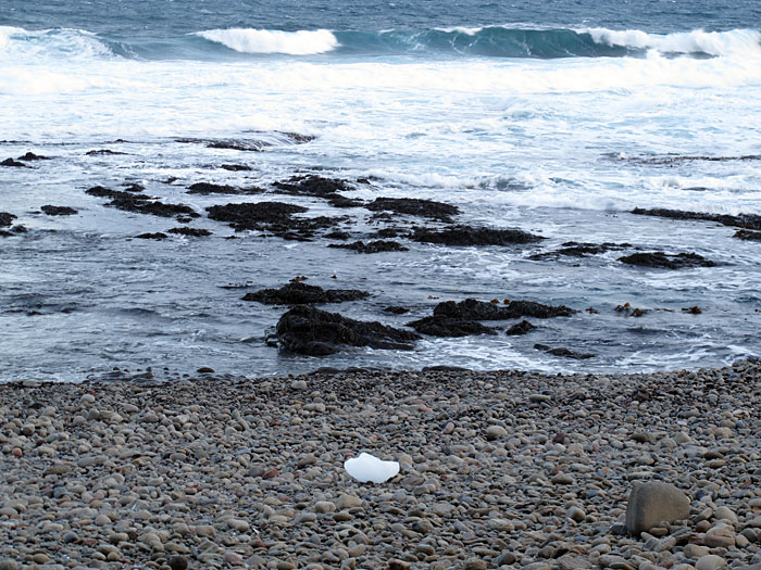 Djúpavík. Finally back in Djúpavík but driving very next to the north! - Near the swimming pool Krossnes. A white stone? (31 December 2010)