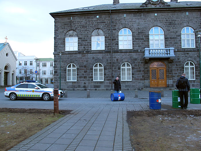 Reykjavík. NEI (icelandic for "No"). - Police (the car on left) is having a look... (16 February 2011)