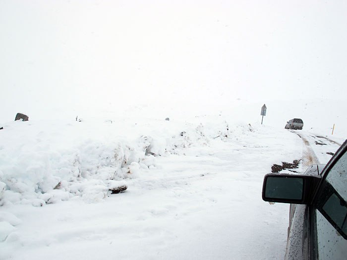 Djúpavík. One day longer in Djúpavík. - Eva and Ásbjörn joined us with their car some kilometers to the top of the mountain pass - to help us in case our car would stuck in some snow... Thanks to Eva and Ási for their help and these nice days in Djúpavík! (14 till 18 April 2011)