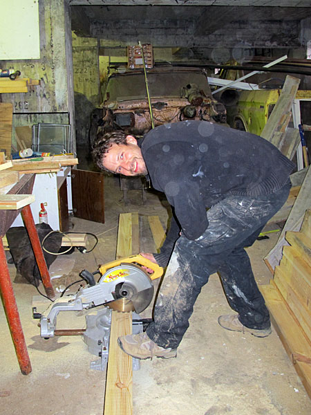 Djúpavík. Working on my exhibition. - Sawing the wooden beams for the picture frames. (27 till 29 May 2011)