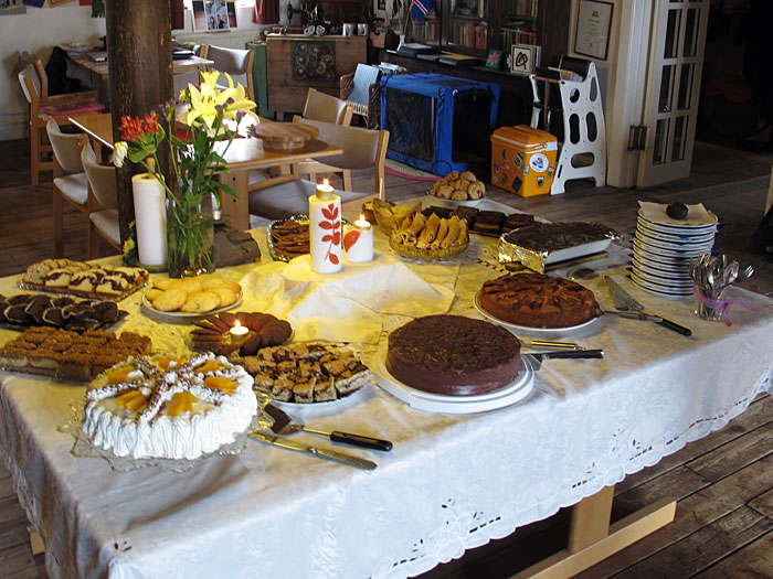 Djúpavík. 1st Kaffihlaðborð. - Our first coffee- and cake-buffet :-). (19 June 2011)