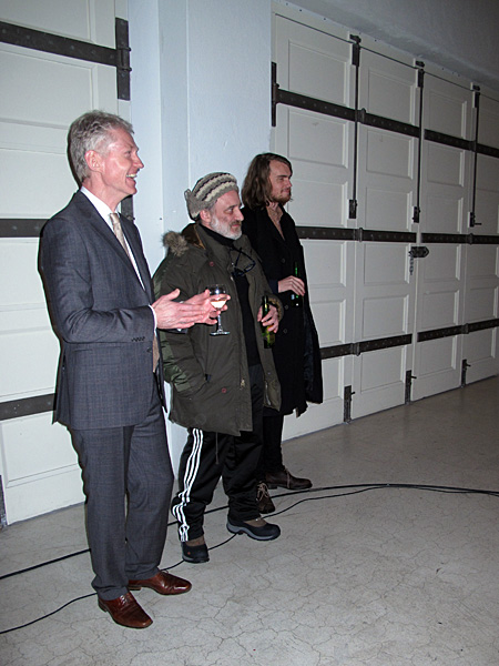 Reykjavík. Santiago Sierra in the Hafnarhús. - Impressions, during the vernissage. II. Director of the museum Hafþór Yngvason (left), the aritist Santiago Sierra (middle) and the unknown third person. And some facts about the exhibition <a href='http://www.artmuseum.is/desktopdefault.aspx/tabid-2182/3368_read-1837/date-1713/' target='_blank' class='linksnormal'>here</a> and the artist <a href='http://www.santiago-sierra.com' target='_blank' class='linksnormal'>there</a>. (20 January 2012)