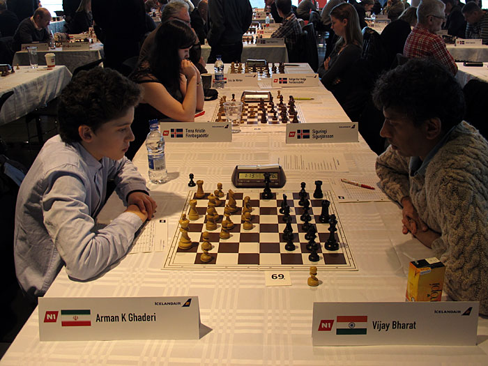 Reykjavík. Chess tournament Reykjavík Open 2012. - VIII. Arman K. Ghanderi - <a href='http://www.chessgames.com/perl/chessplayer?pid=136254' target='_blank' class='linksnormal'>Vijay Bharat</a>. (10 March 2012)