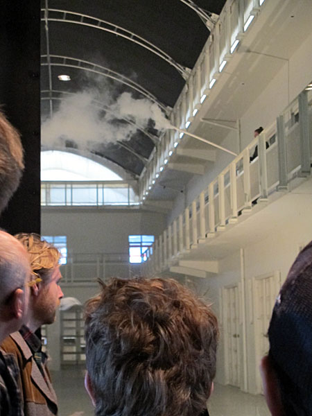 Reykjavík. Iceland Academy of the Arts  Graduation Exhibition 2012. - Arts, too: A woman blows white smoke. (22 April 2012)