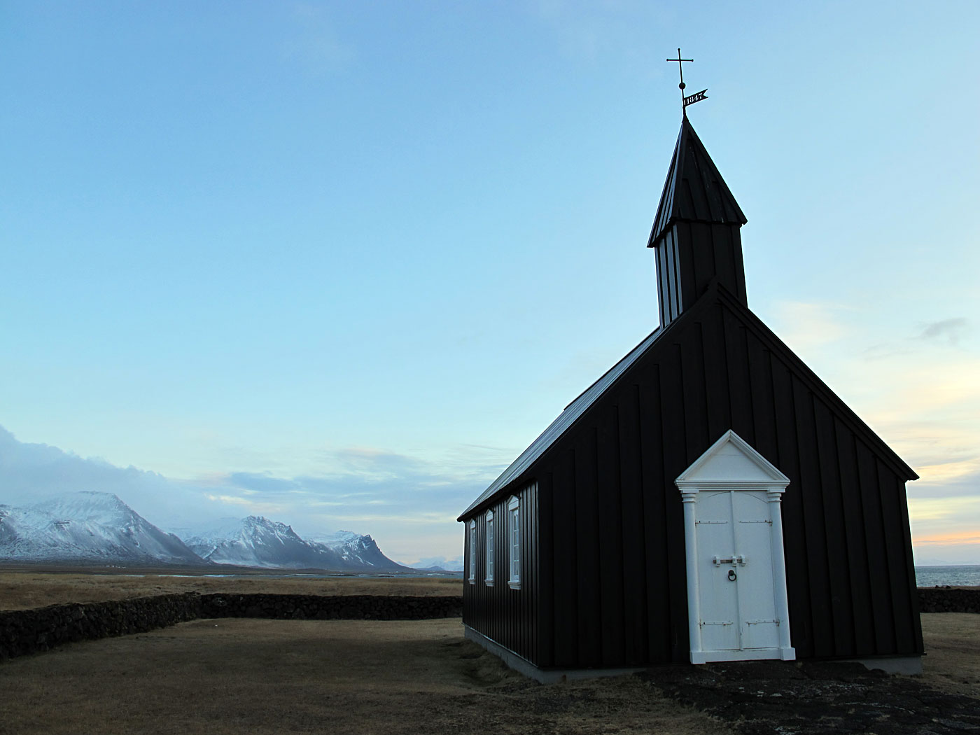 Snæfellsnes. Cold and beautiful. - Búðahraun, and Búðir church. (25 December 2012)