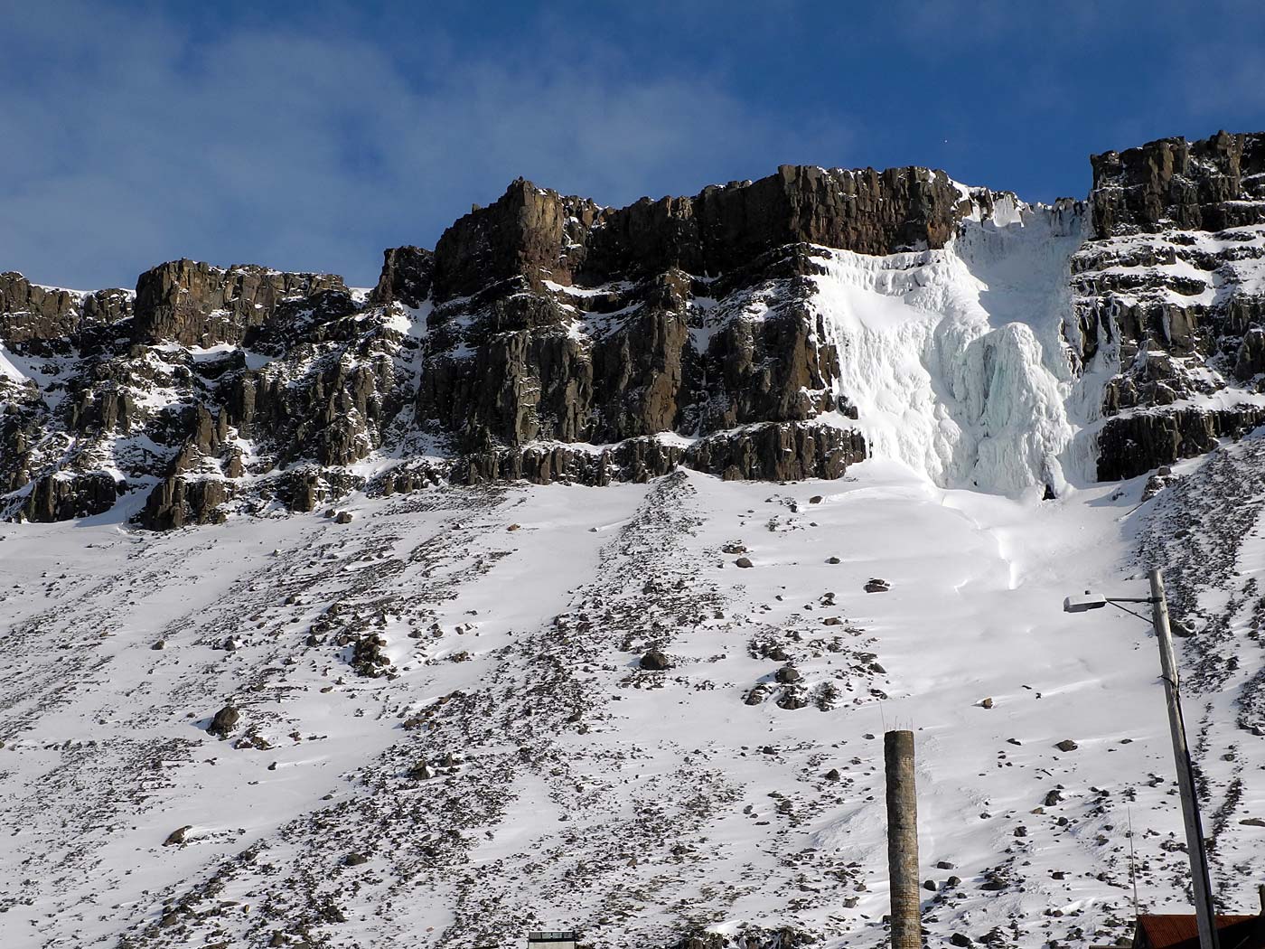 Djúpavík. Around Easter in Djúpavík. Saturday. I. - Back in Djúpavík - and Petra saw an old man inside the ice of the frozen waterfall ... (30 March 2013)