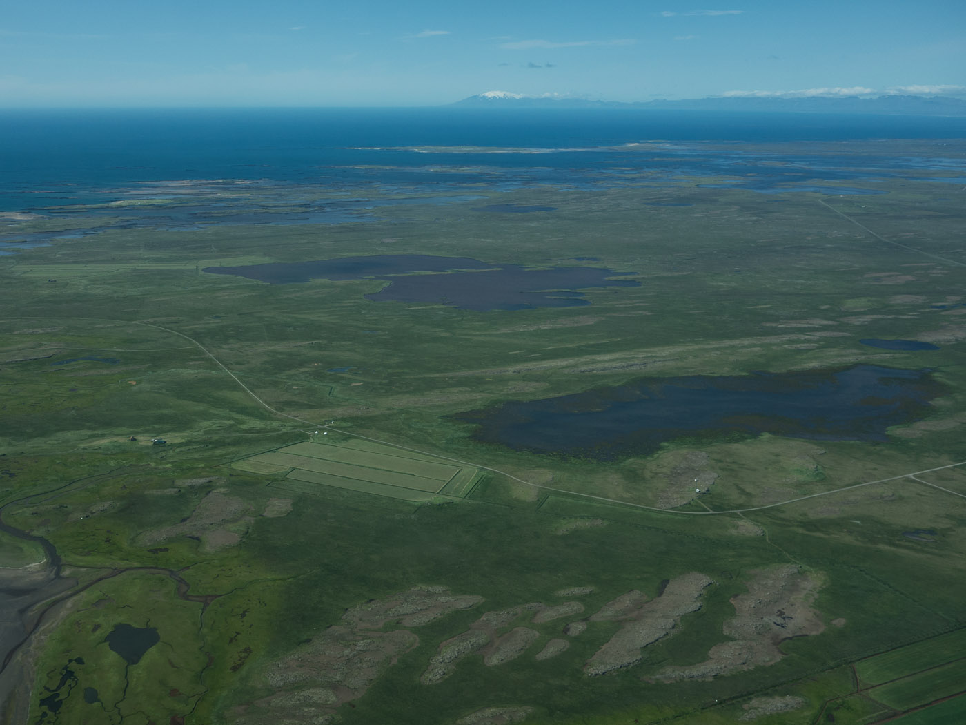 Reykjavík to Djúpavík. A flight ... - Mýrar area. In the background Snæfellsjökull mountain. (30 July 2014)